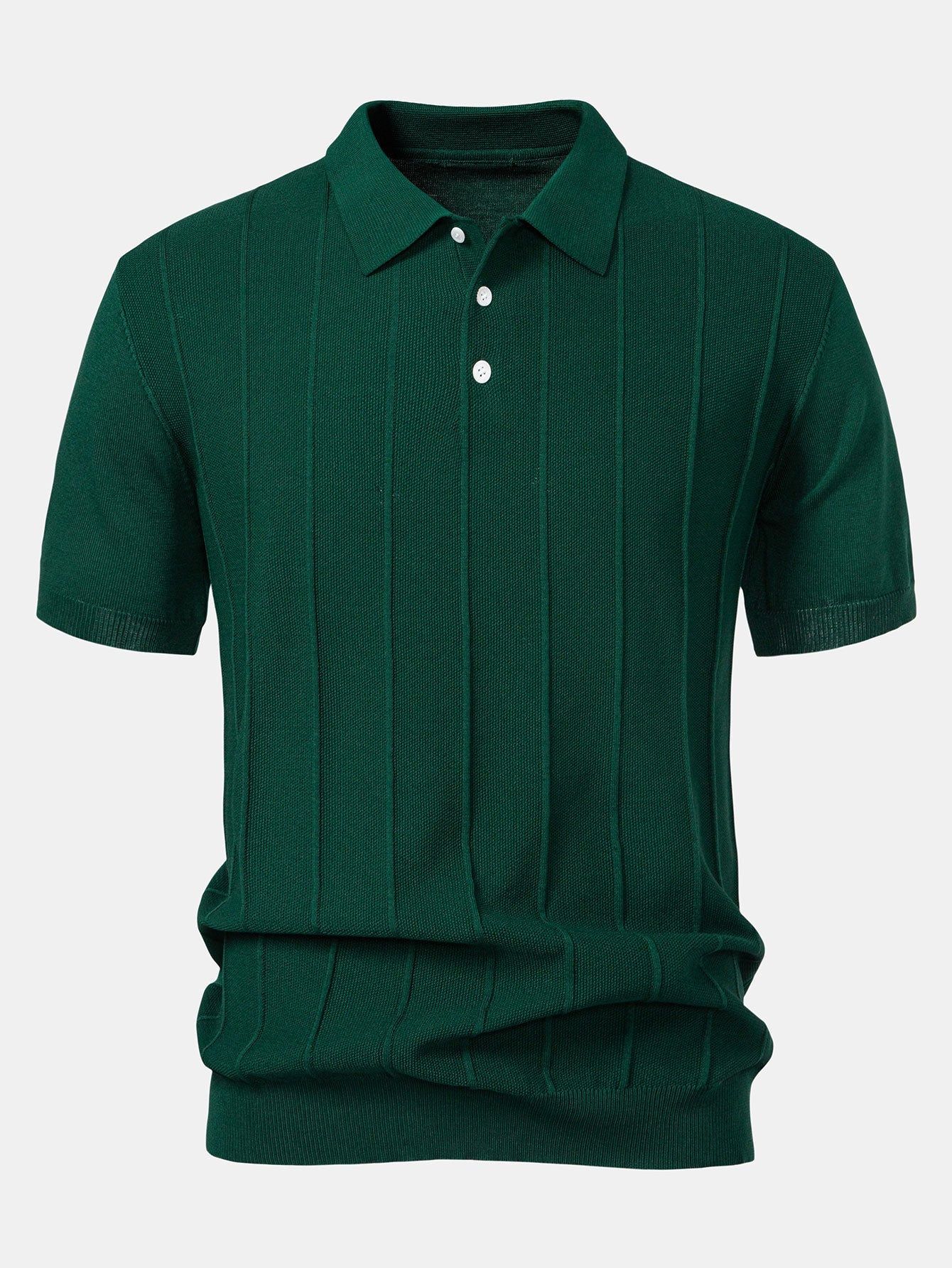 Stripe Jacquard Knit Polo Shirt & Straight Leg Ribbed Pants — North Row | Close-Up