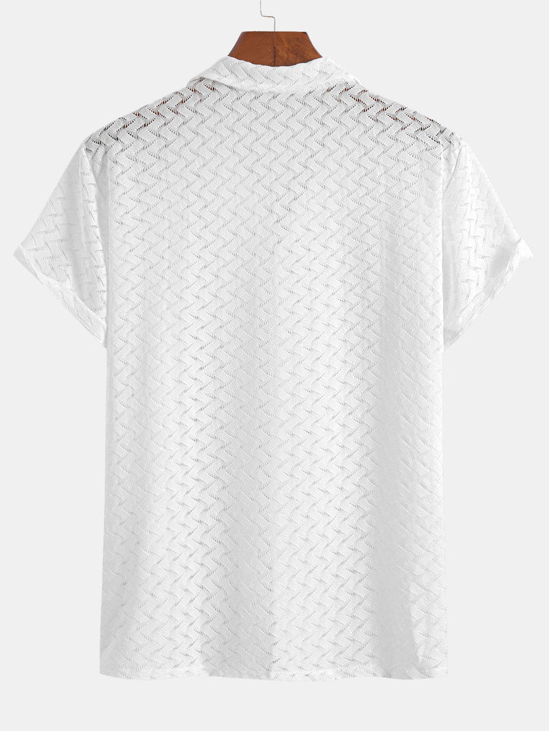 Hollow Out Textured Cuban Shirt — North Row | Side View