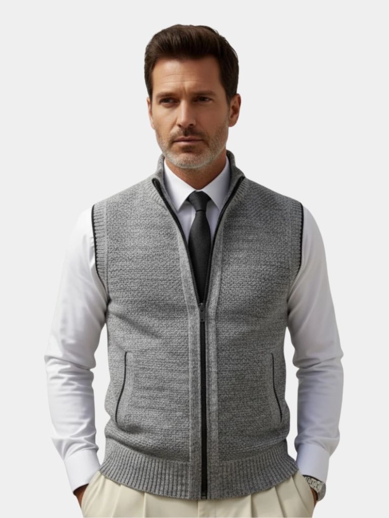 Elegant Full-Zip Sweater Vest — North Row | Front View