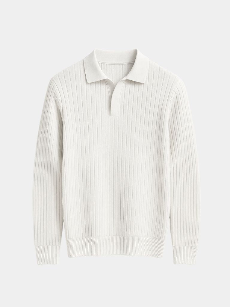 Elegant Open Collar Long Sleeve Polo — North Row | Side View