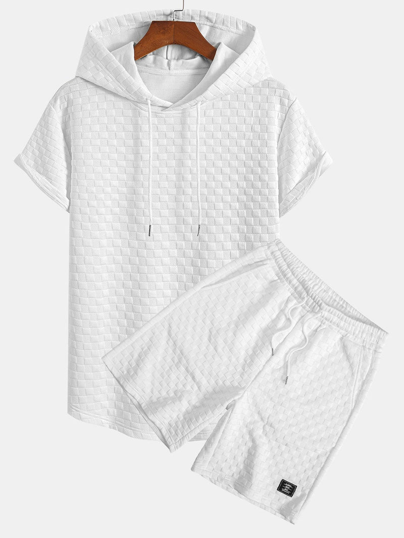 Checkerboard Jacquard  Arc Hem Hooded T-Shirt & Shorts — North Row | Front View