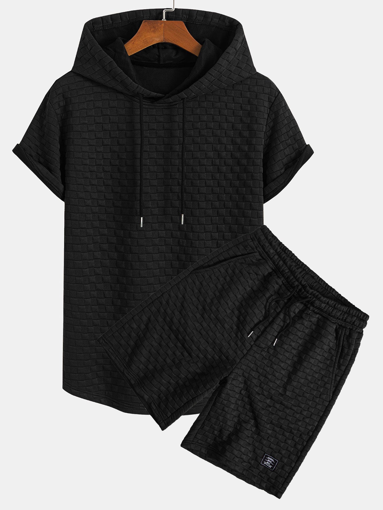 Checkerboard Jacquard  Arc Hem Hooded T-Shirt & Shorts — North Row | Side View