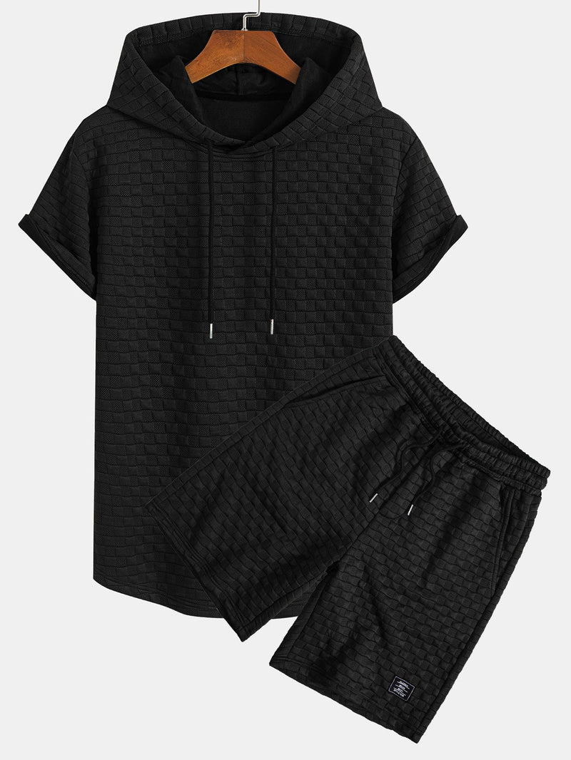 Checkerboard Jacquard  Arc Hem Hooded T-Shirt & Shorts — North Row | Side View