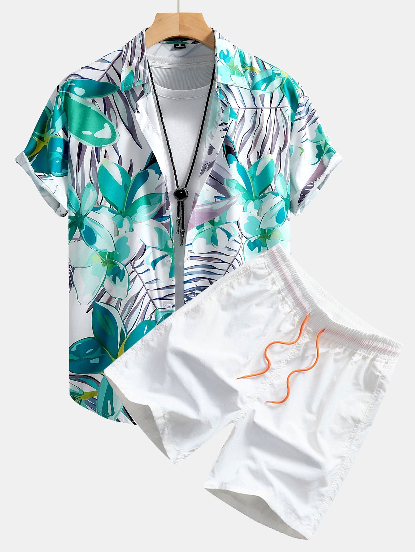Flower Plants Print Button Up Shirt & Swim Shorts — North Row | Close-Up