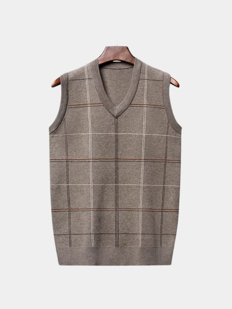 Academic Checkered Knit Vest — North Row | Side View