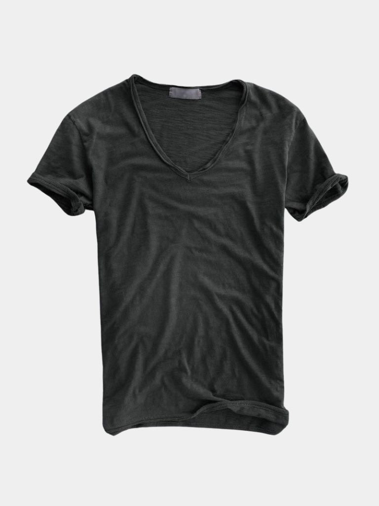 Albo Classic Linen V Neck T-Shirt — North Row | Detail View
