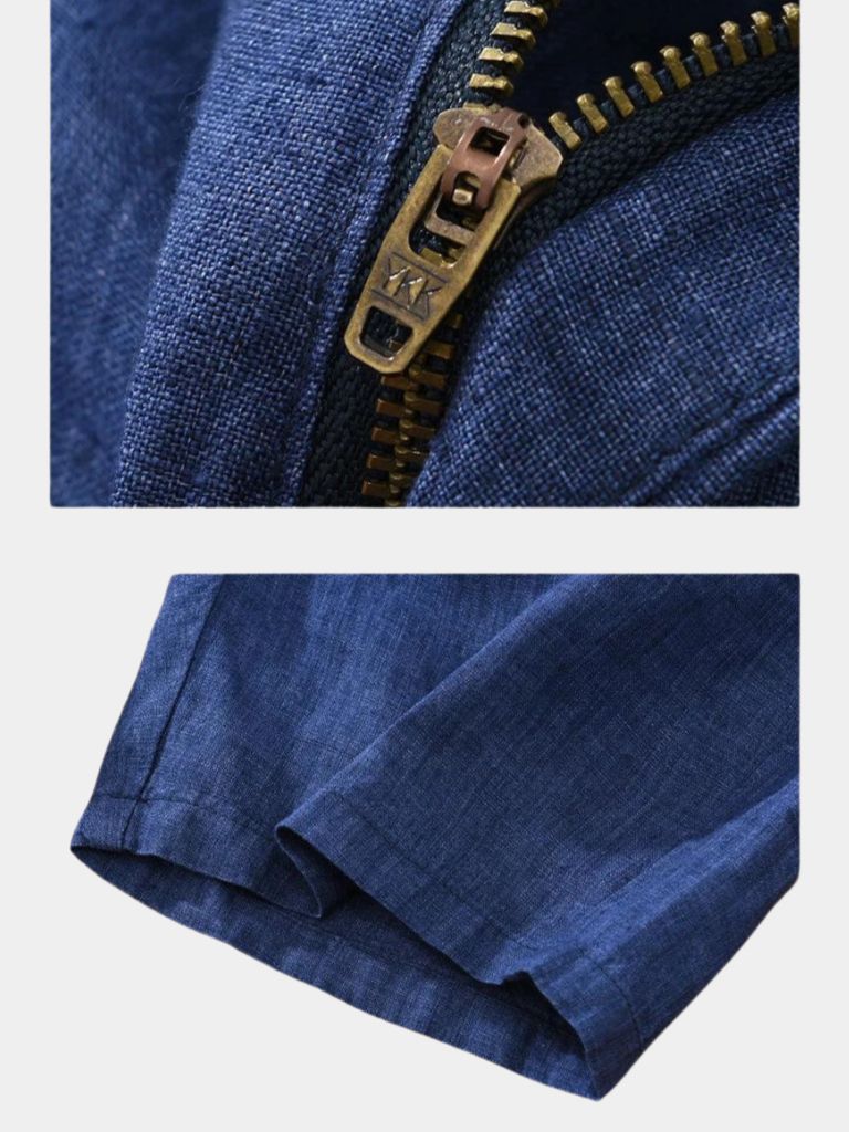 Bleu Horizon Linen Shorts — North Row | Texture Detail