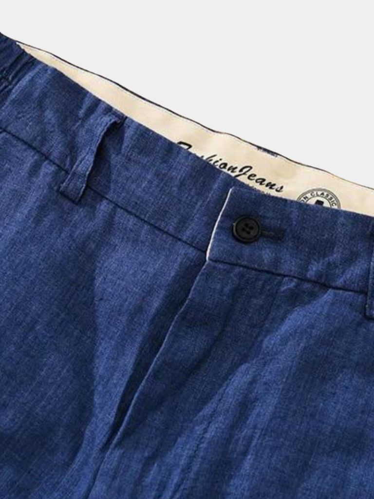 Bleu Horizon Linen Shorts — North Row | Collar Detail