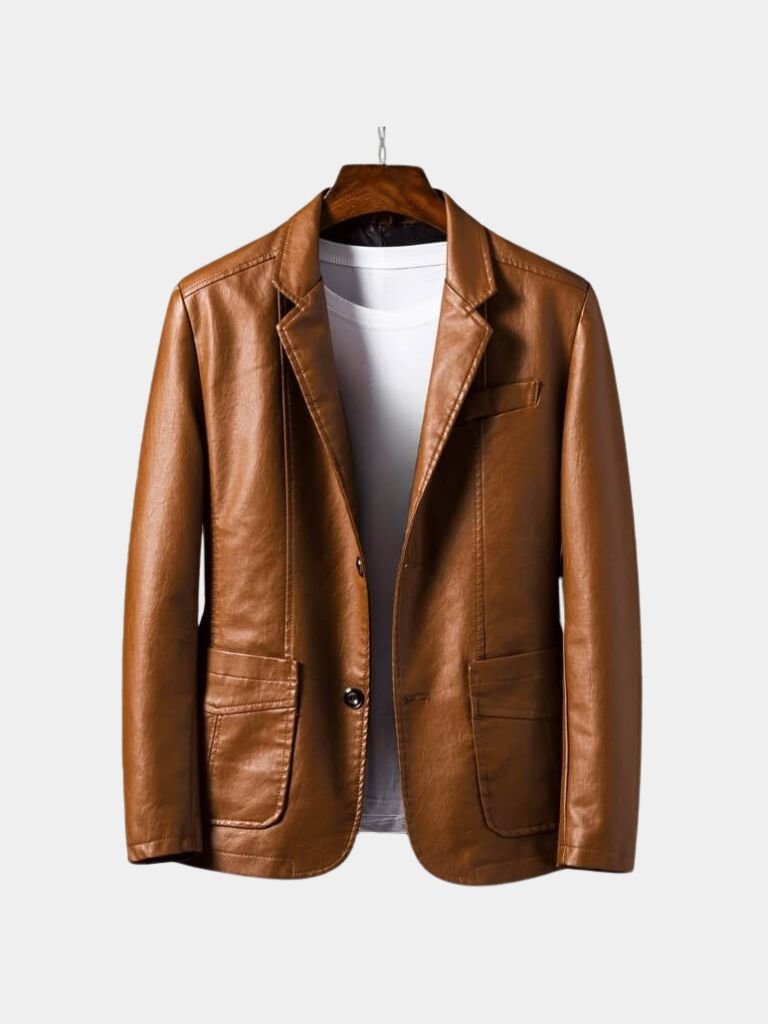 Bold Caramel Leather Jacket — North Row | Front View