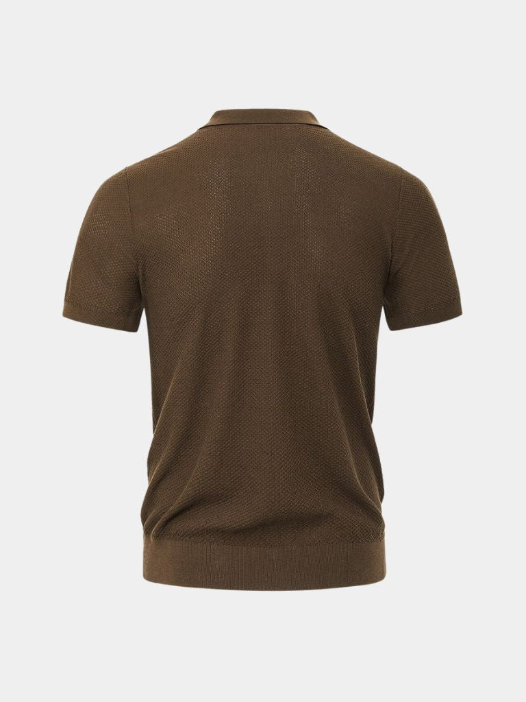 Brownstone Polo Shirt — North Row | Model Wearing