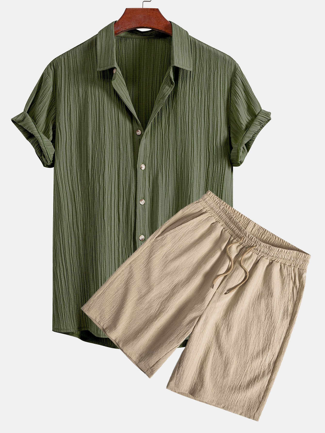 Crinkled Textured Button Up Shirt & Crinkled Textured Drawstring Shorts — North Row | Back View