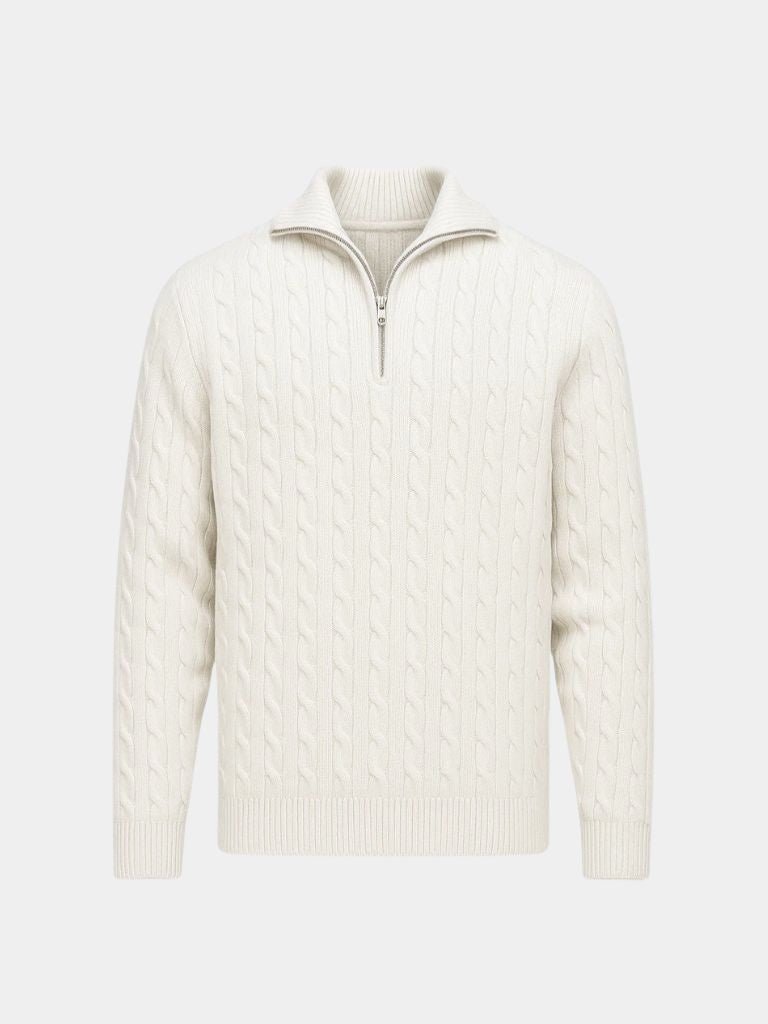 Premium Cable-Knit Zip Neck Sweater — North Row | Side View