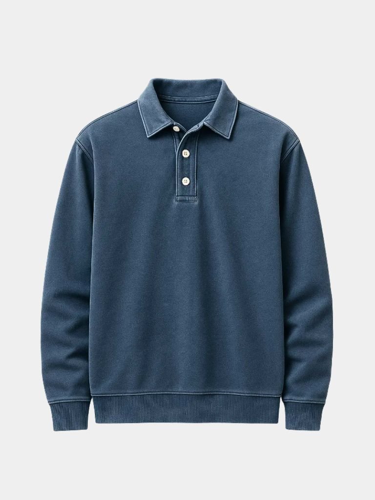 Canyon Mist Long Sleeve Polo Shirt — North Row | Close-Up