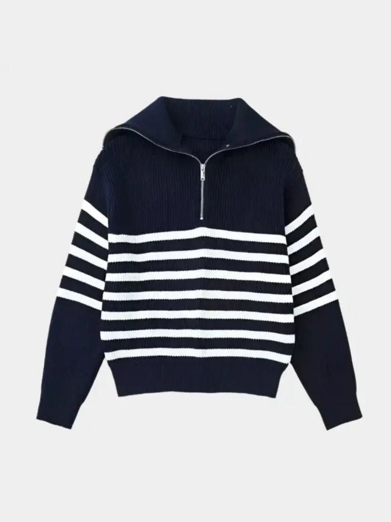 Casual Striped Zip Up Sweater — North Row | Side View