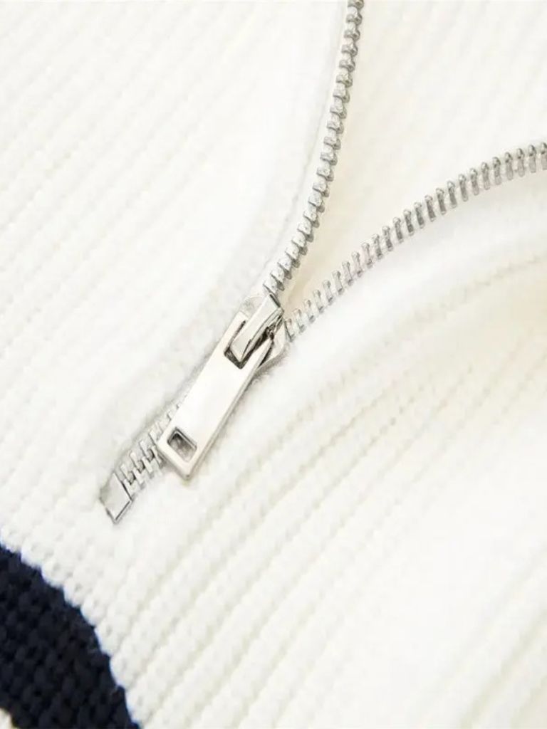 Casual Striped Zip Up Sweater — North Row | Detail View