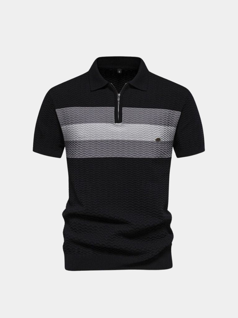 Classic Fit Quarter Zip Business Casual Short Sleeves Polo — North Row | Texture Detail