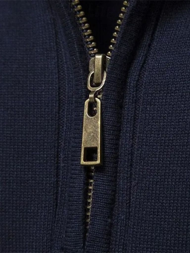 Cotton Knit Vertical Stripes Quarter-Zip Sweater — North Row | Close-Up