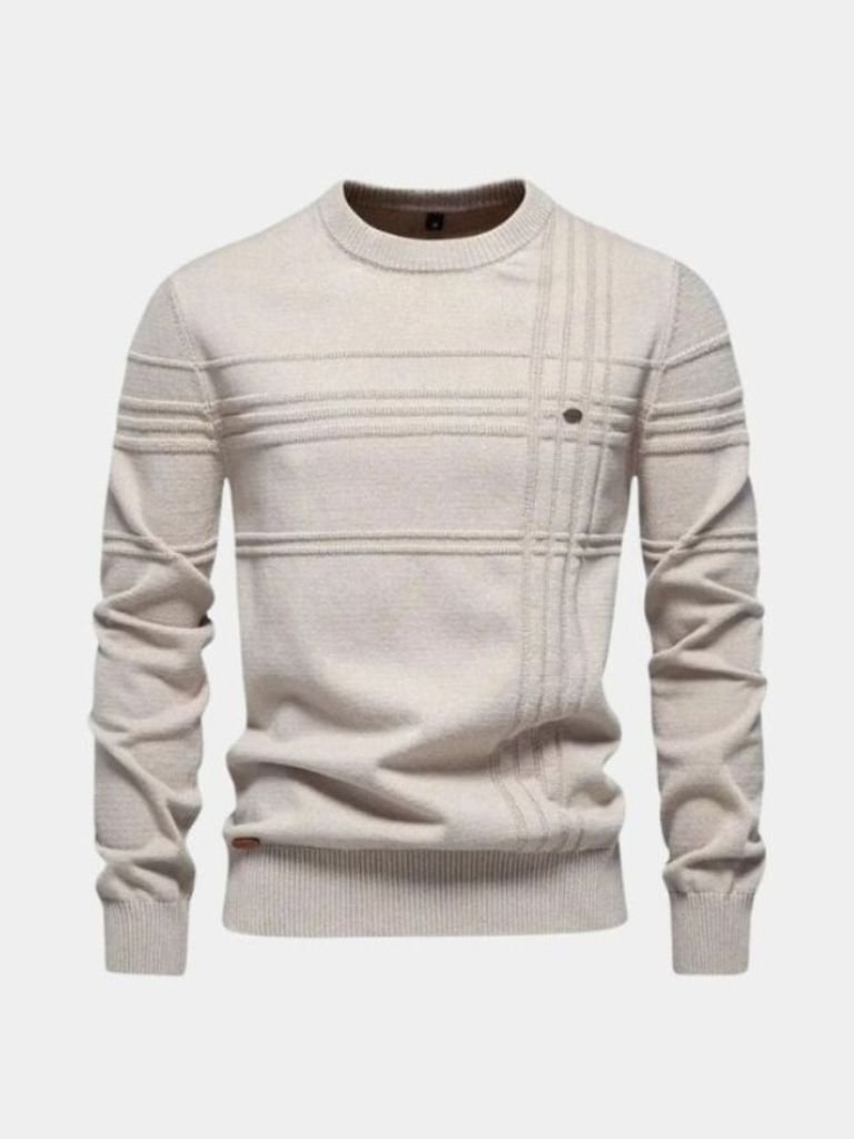 Cotton Knitted Stripped Crew Neck Pullover Sweater — North Row | Detail View