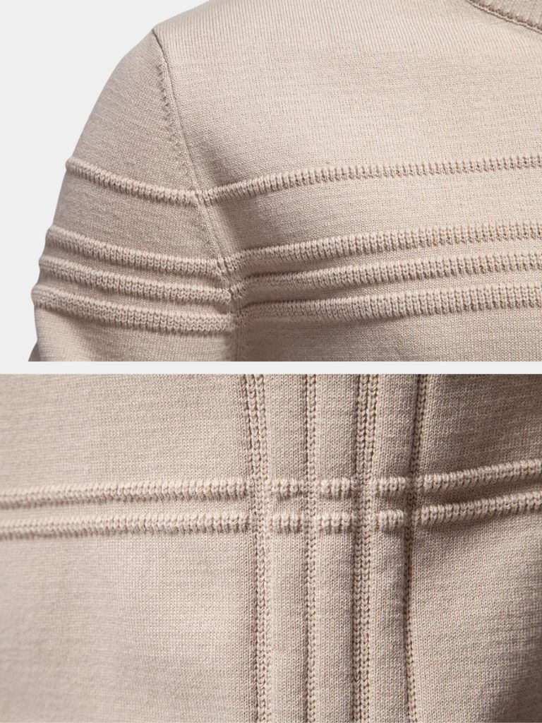 Cotton Knitted Stripped Crew Neck Pullover Sweater — North Row | Back View