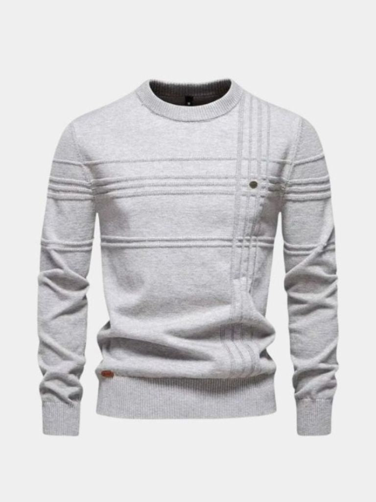 Cotton Knitted Stripped Crew Neck Pullover Sweater — North Row | Flat Lay