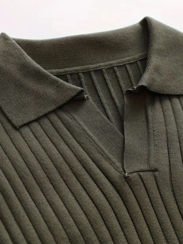 Elegant Open Collar Long Sleeve Polo — North Row | Flat Lay