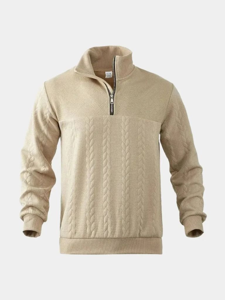 Essential Henley High Collar Quarter Zip Pullover — North Row | Texture Detail