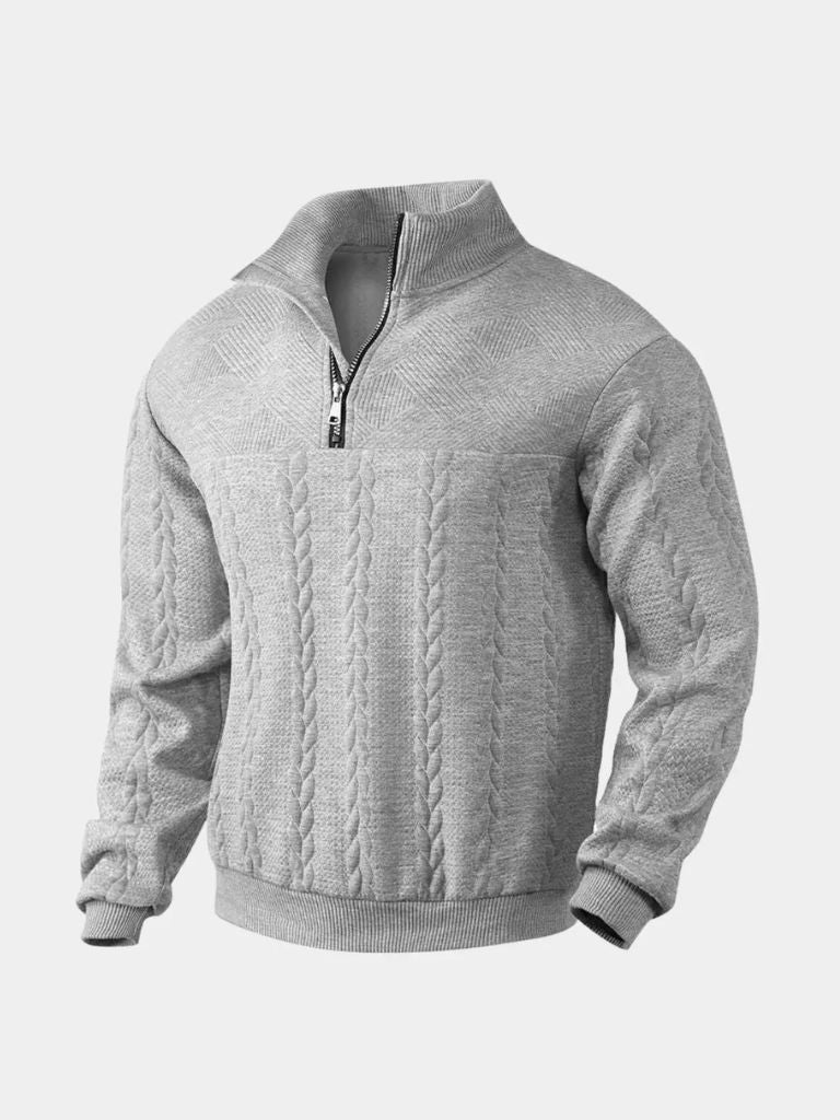 Essential Henley High Collar Quarter Zip Pullover — North Row | Model Wearing