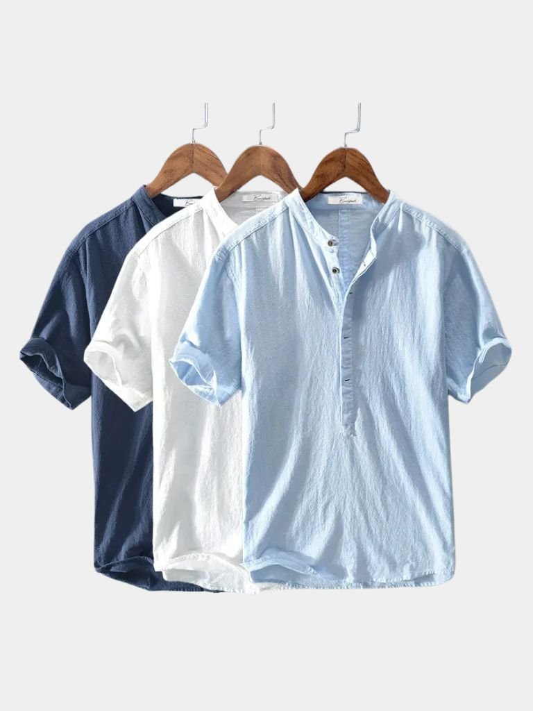 Essential Short Sleeve Linen Shirt — North Row | Collar Detail