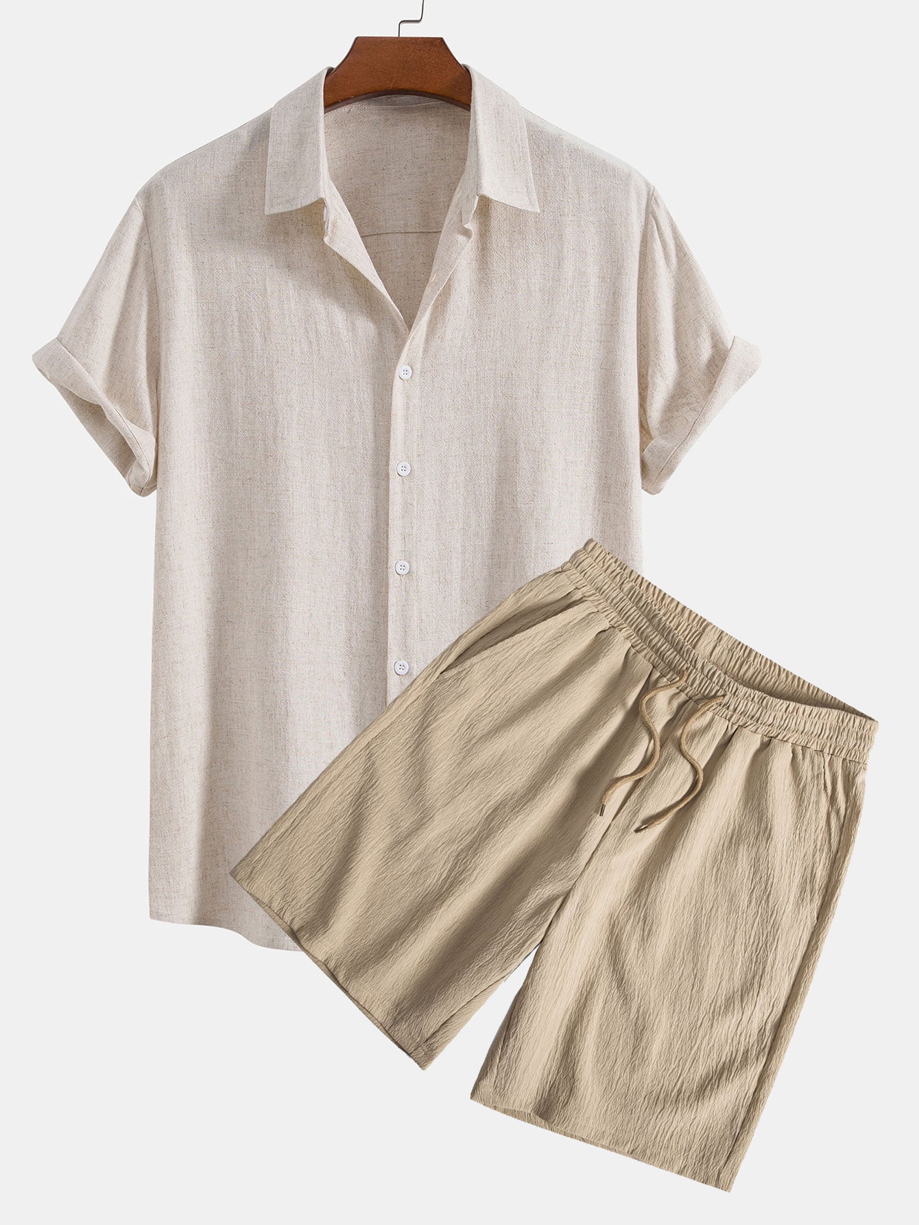 Linen Rayon Blend Button Up Shirt & Crinkled Textured Drawstring Shorts — North Row | Lifestyle