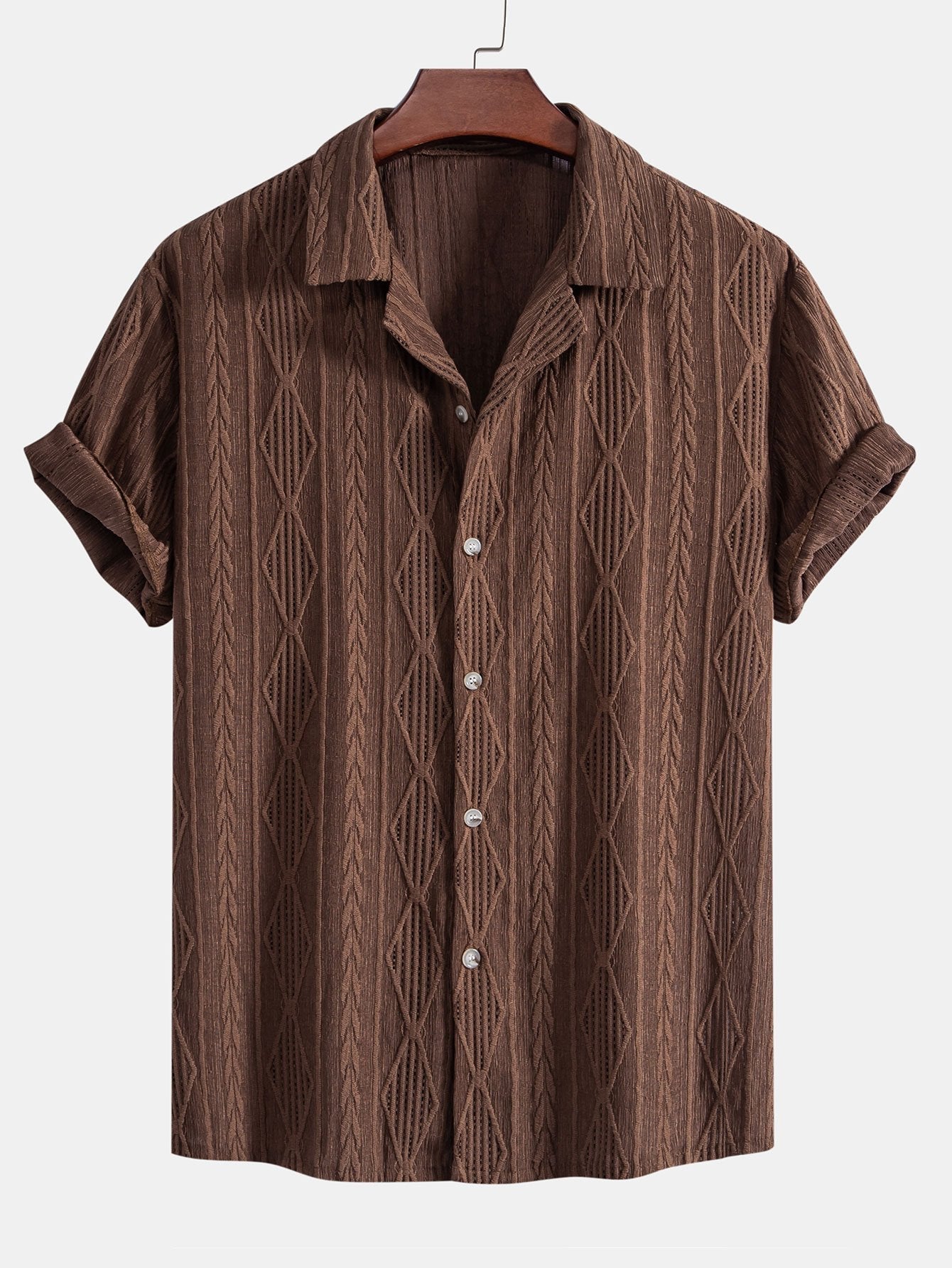 Geometric Jacquard Eyelet Cuban Shirt — North Row | Front View
