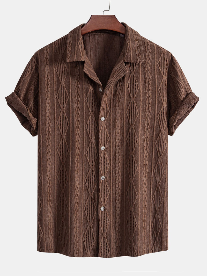 Geometric Jacquard Eyelet Cuban Shirt — North Row | Front View