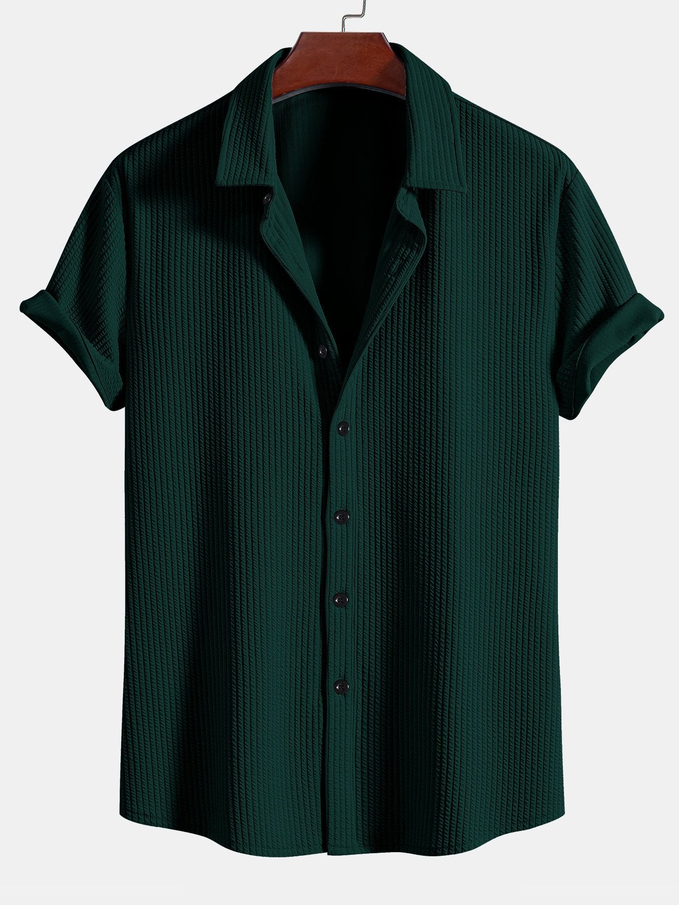 Muscle Fit Ribbed Button Up Shirt — North Row | Front View