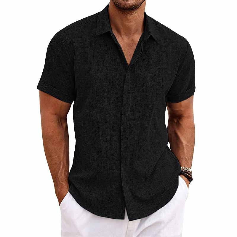 【24-hour shipping out】Men's Solid Color Lapel Cotton Linen Short Sleeve Shirt 82339241X — North Row | Back View