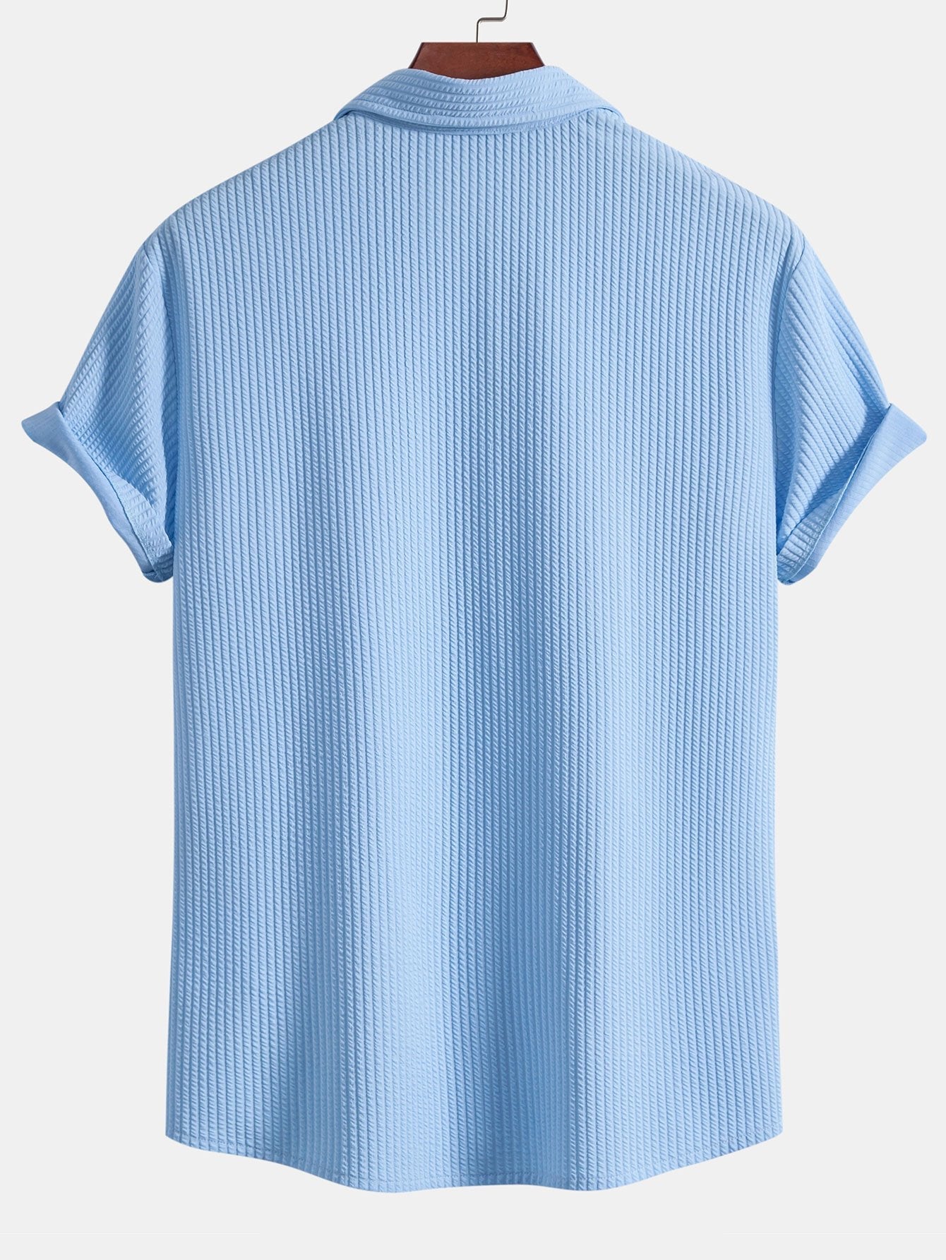 Muscle Fit Ribbed Button Up Shirt — North Row | Texture Detail