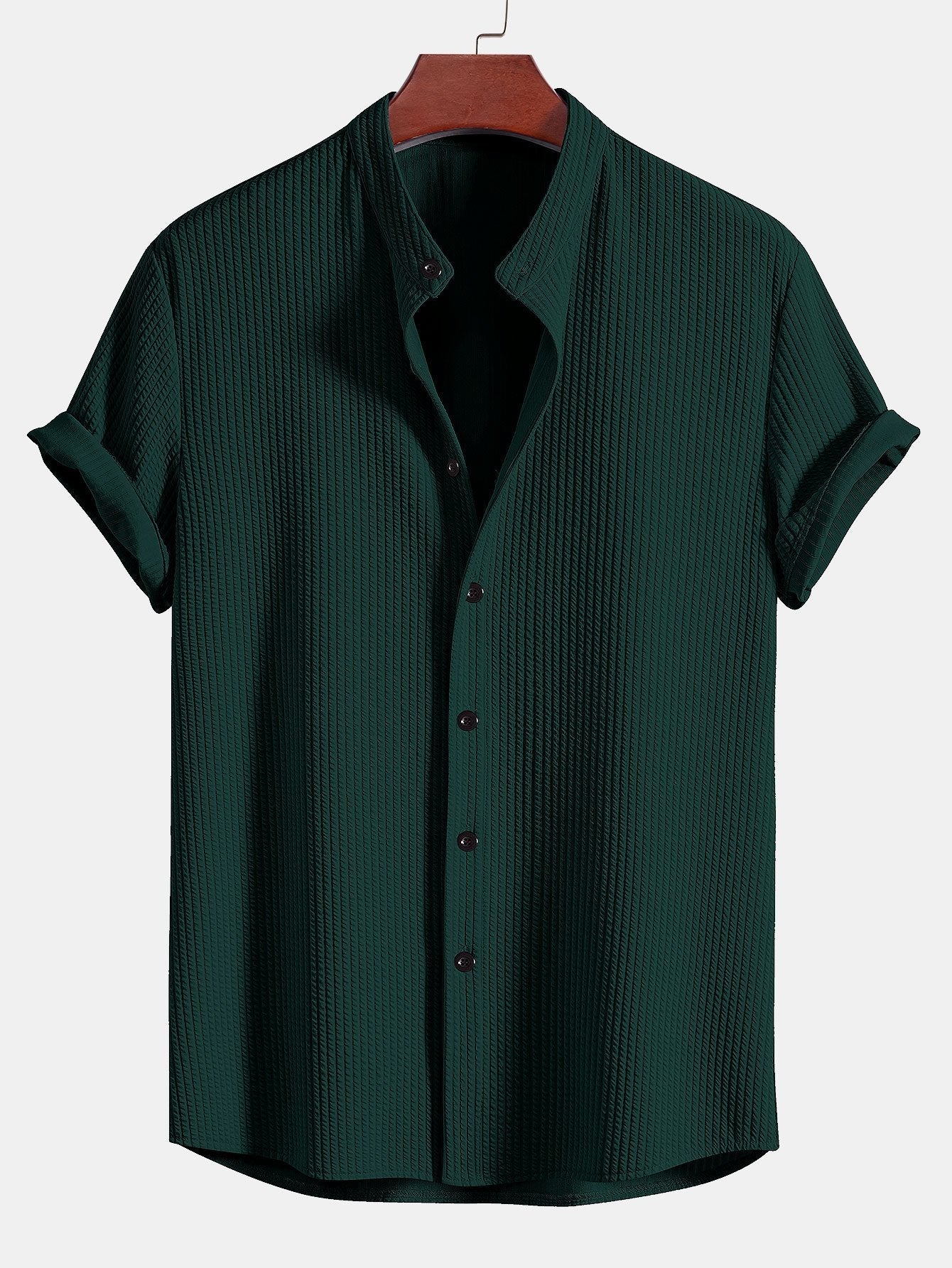 Muscle Fit Ribbed Stand Collar Shirt & Shorts — North Row | Texture Detail