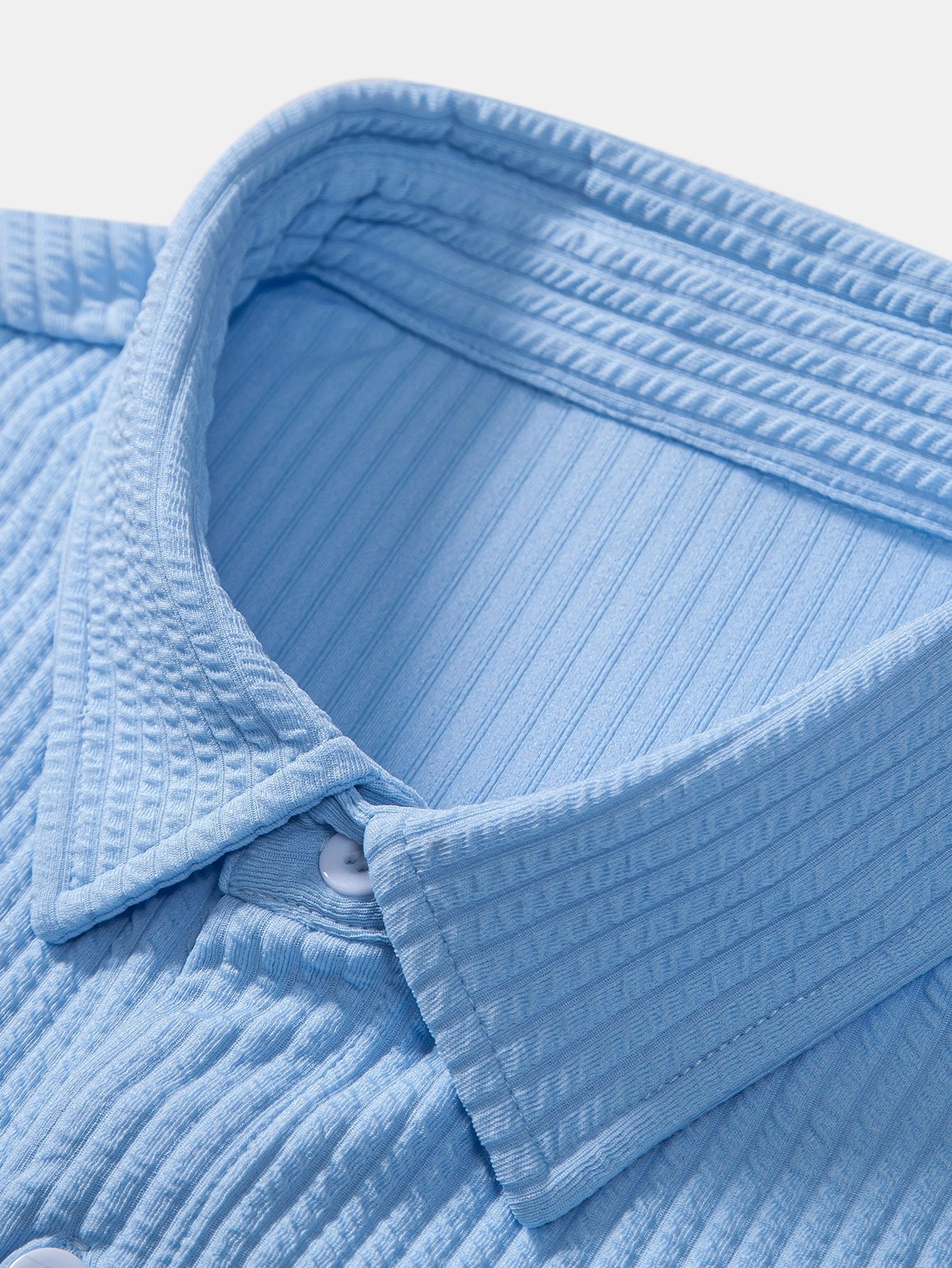 Muscle Fit Ribbed Button Up Shirt — North Row | Collar Detail