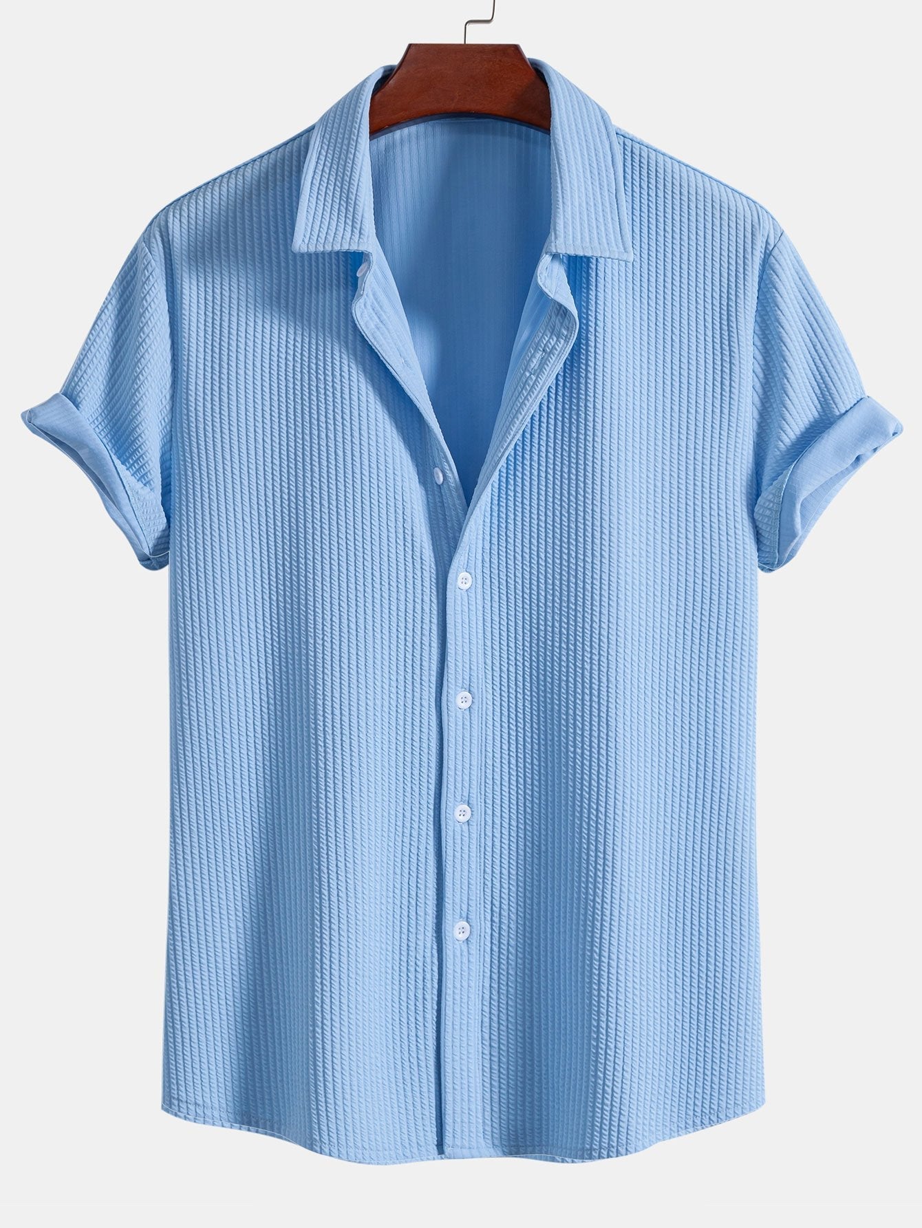 Muscle Fit Ribbed Button Up Shirt — North Row | Back View