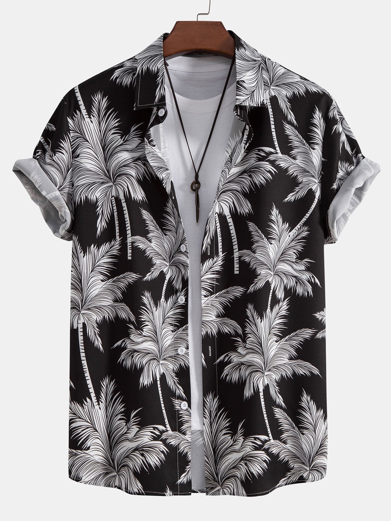 Palm Tree Print Button Up Shirt & Swim Short — North Row | Close-Up