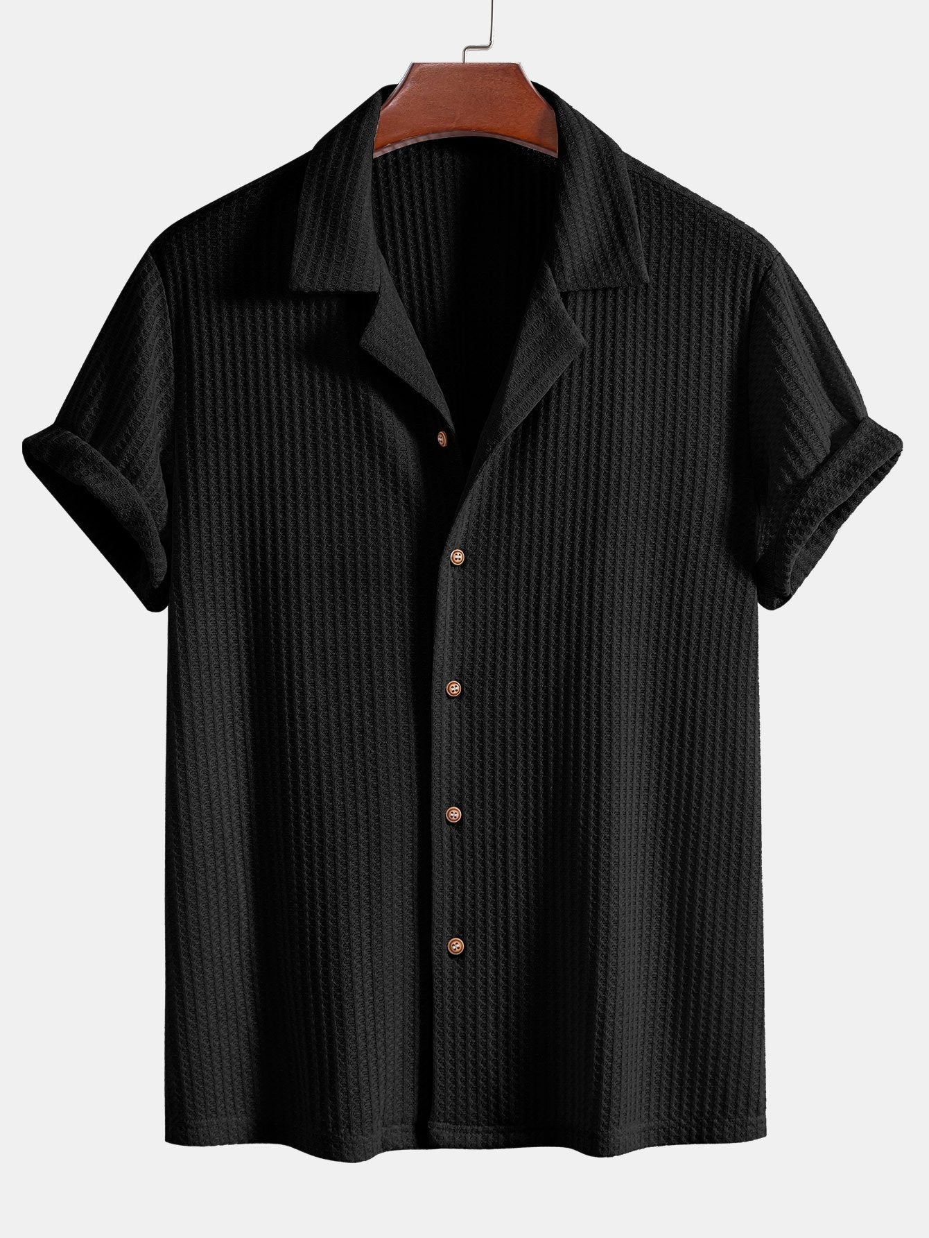 Short Sleeve Knitted Waffle Cuban Shirt & Straight Leg Linen Pants — North Row | Flat Lay