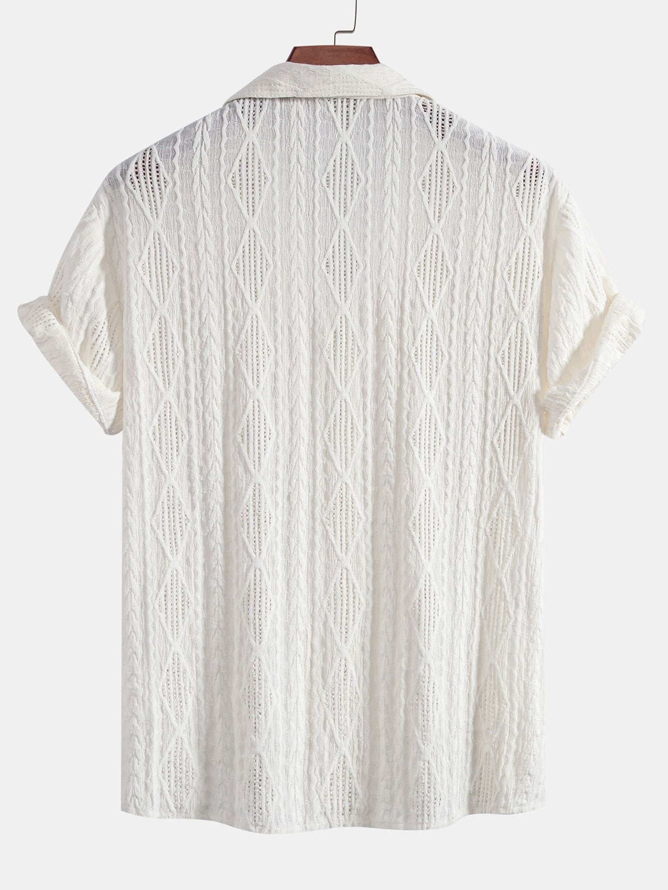 Geometric Jacquard Eyelet Cuban Shirt & Crinkled Textured Drawstring Shorts — North Row | Texture Detail