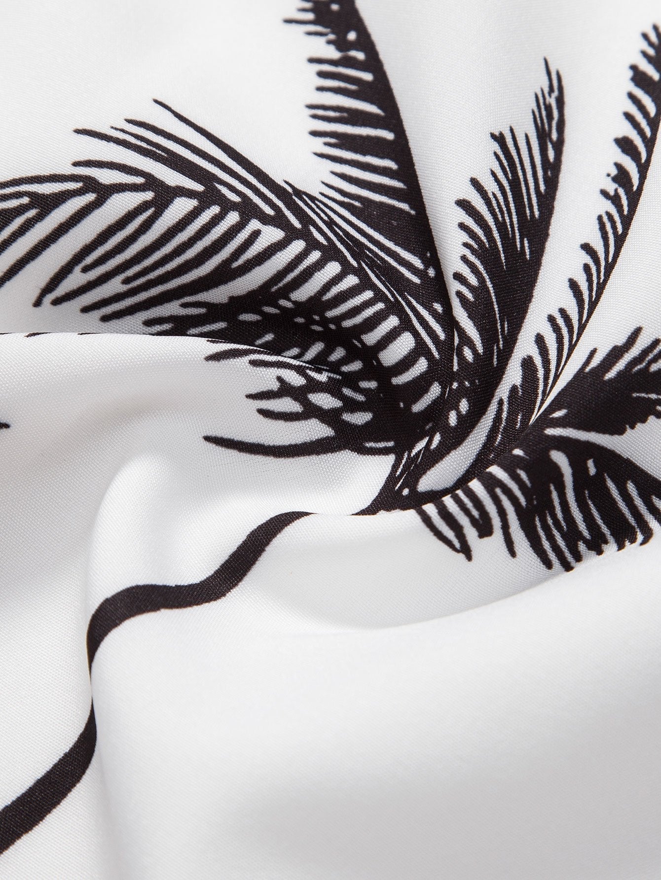 Palm Tree Print Button Up Shirt & Striped Print Swim Shorts — North Row | Close-Up