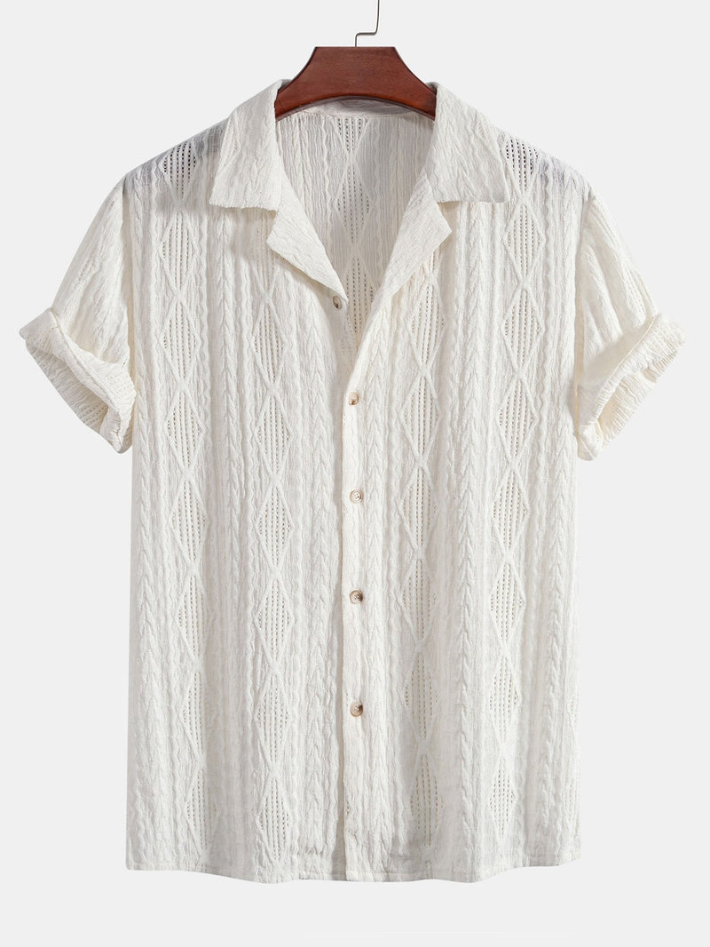 Geometric Jacquard Eyelet Cuban Shirt — North Row | Side View