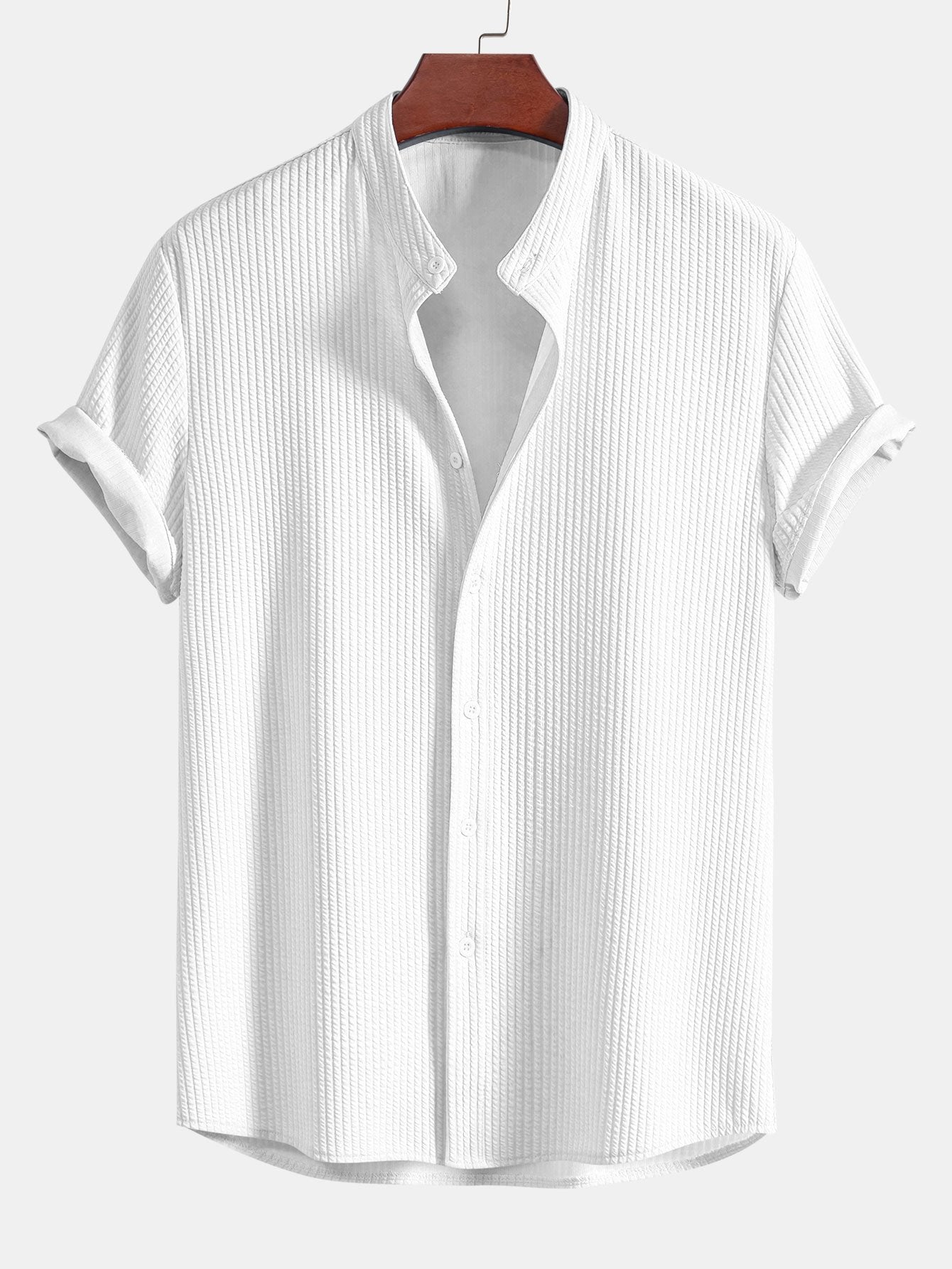 Muscle Fit Ribbed Stand Collar Shirt & Shorts — North Row | Full Length