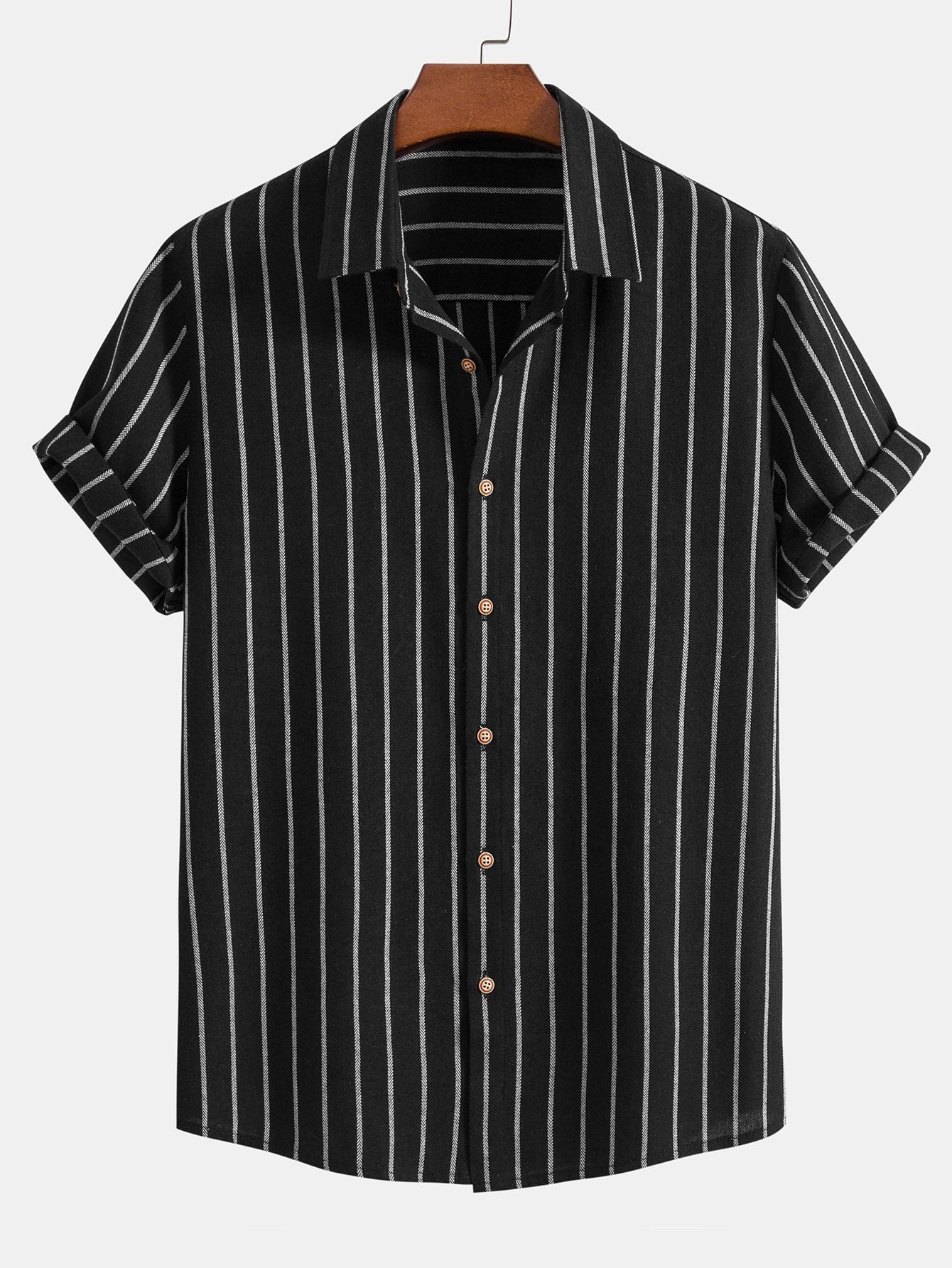 Cotton Blend Striped Button Up Shirt — North Row | Detail View