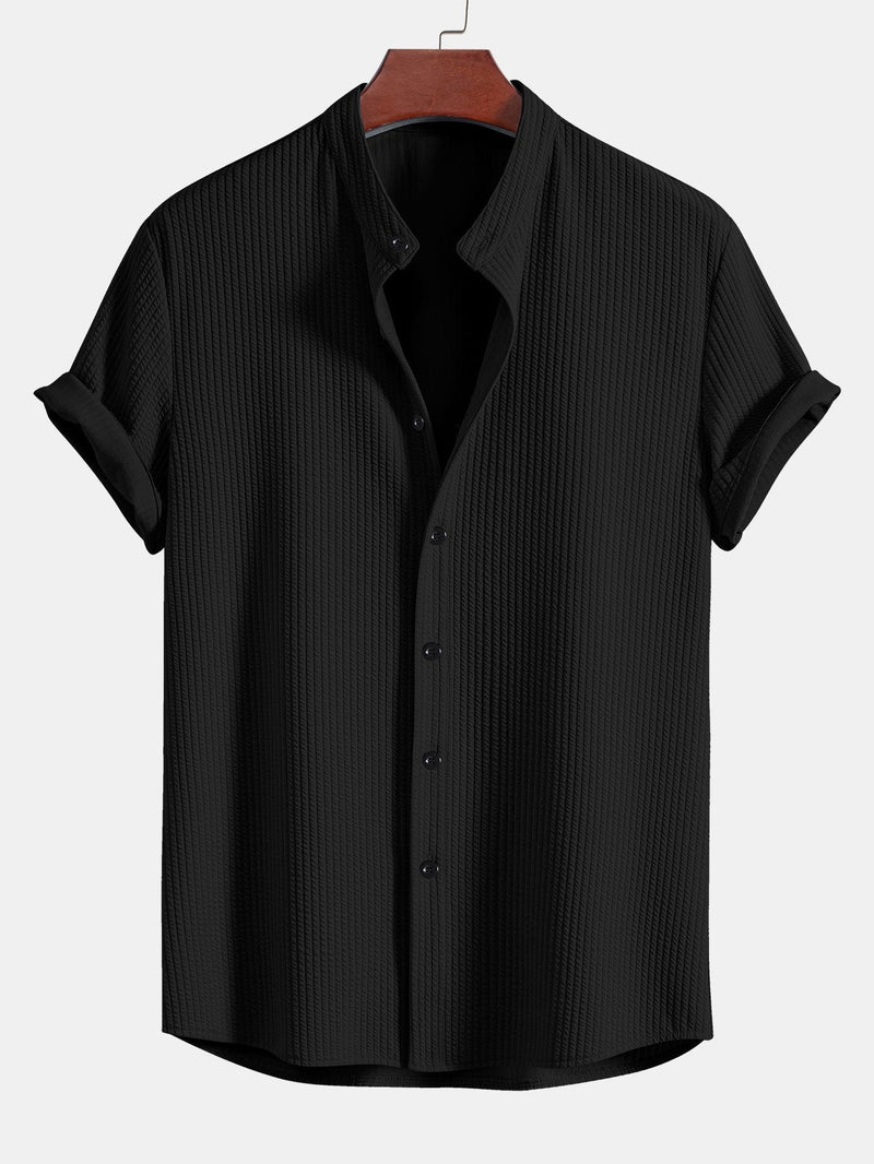 Muscle Fit Ribbed Stand Collar Shirt — North Row | Side View
