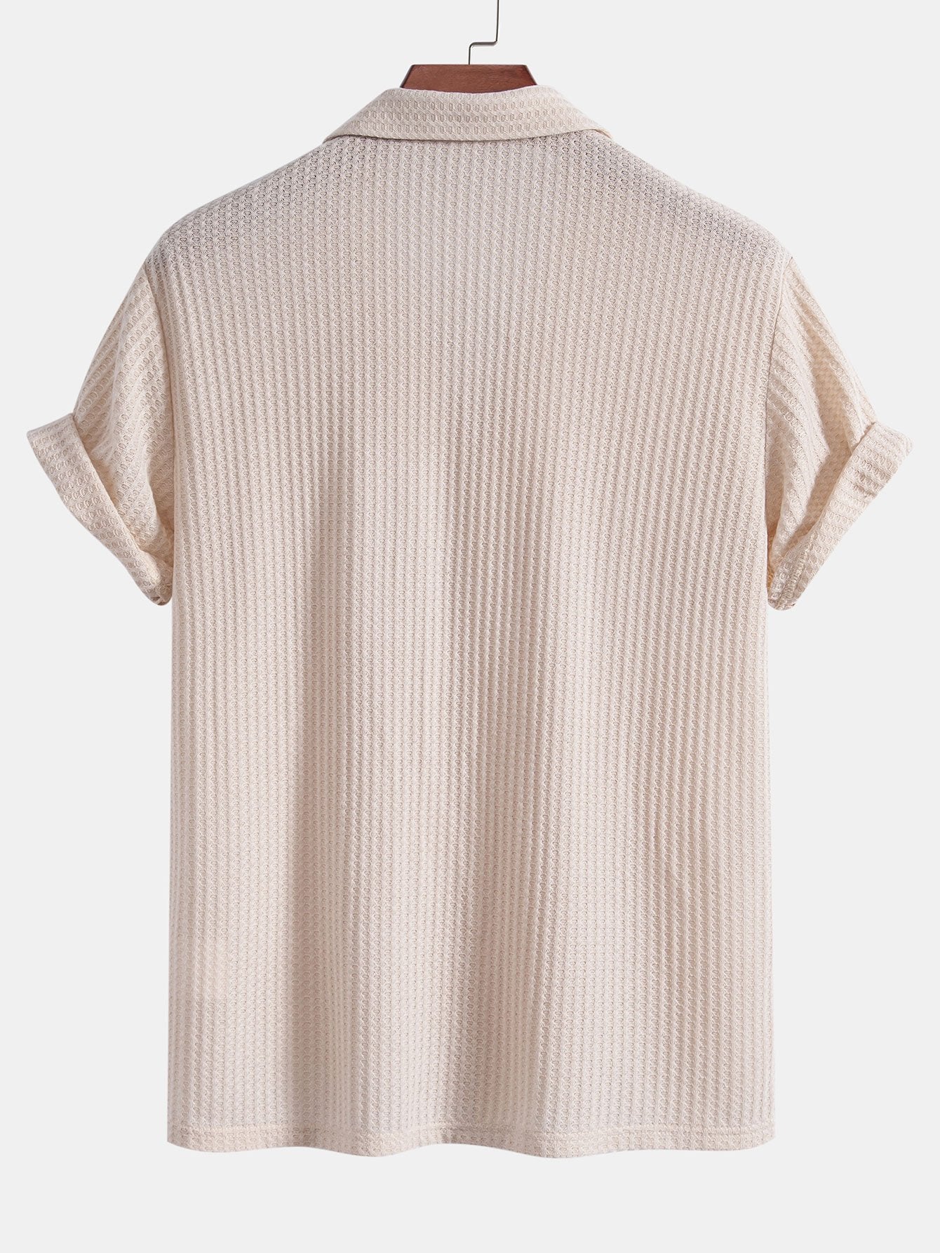 Short Sleeve Knitted Waffle Cuban Shirt & Straight Leg Linen Pants — North Row | Close-Up