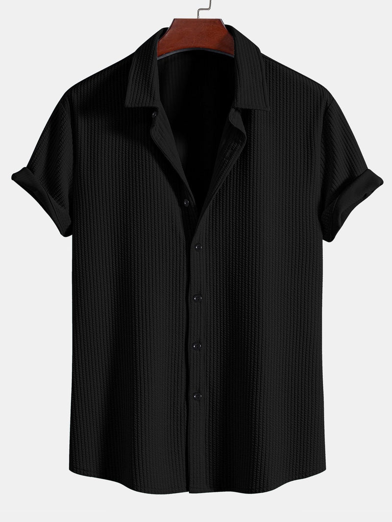 Muscle Fit Ribbed Button Up Shirt — North Row | Side View