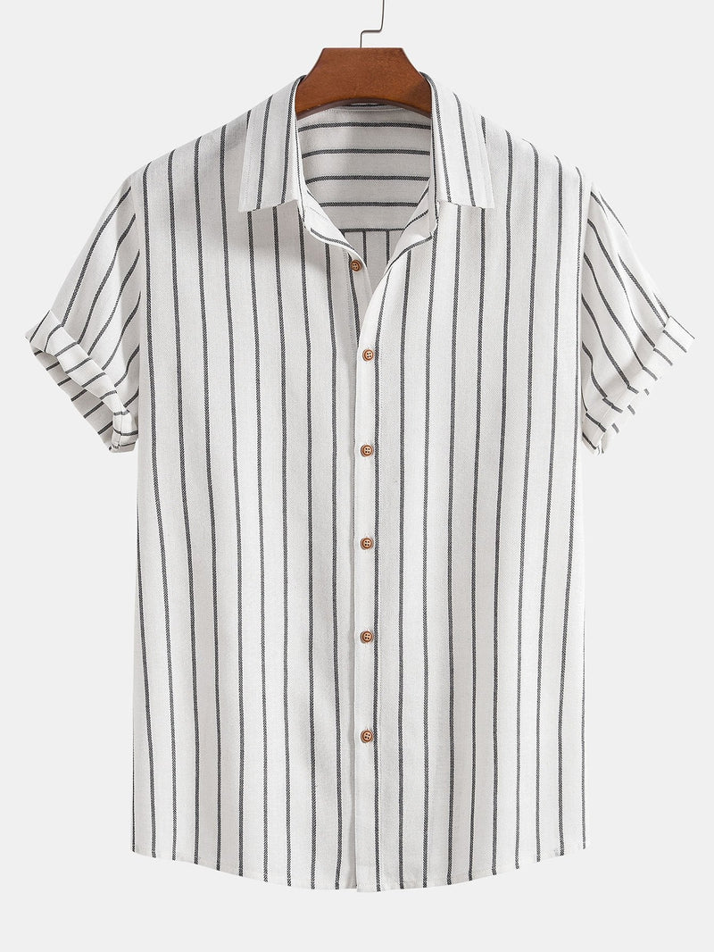 Cotton Blend Striped Button Up Shirt — North Row | Front View