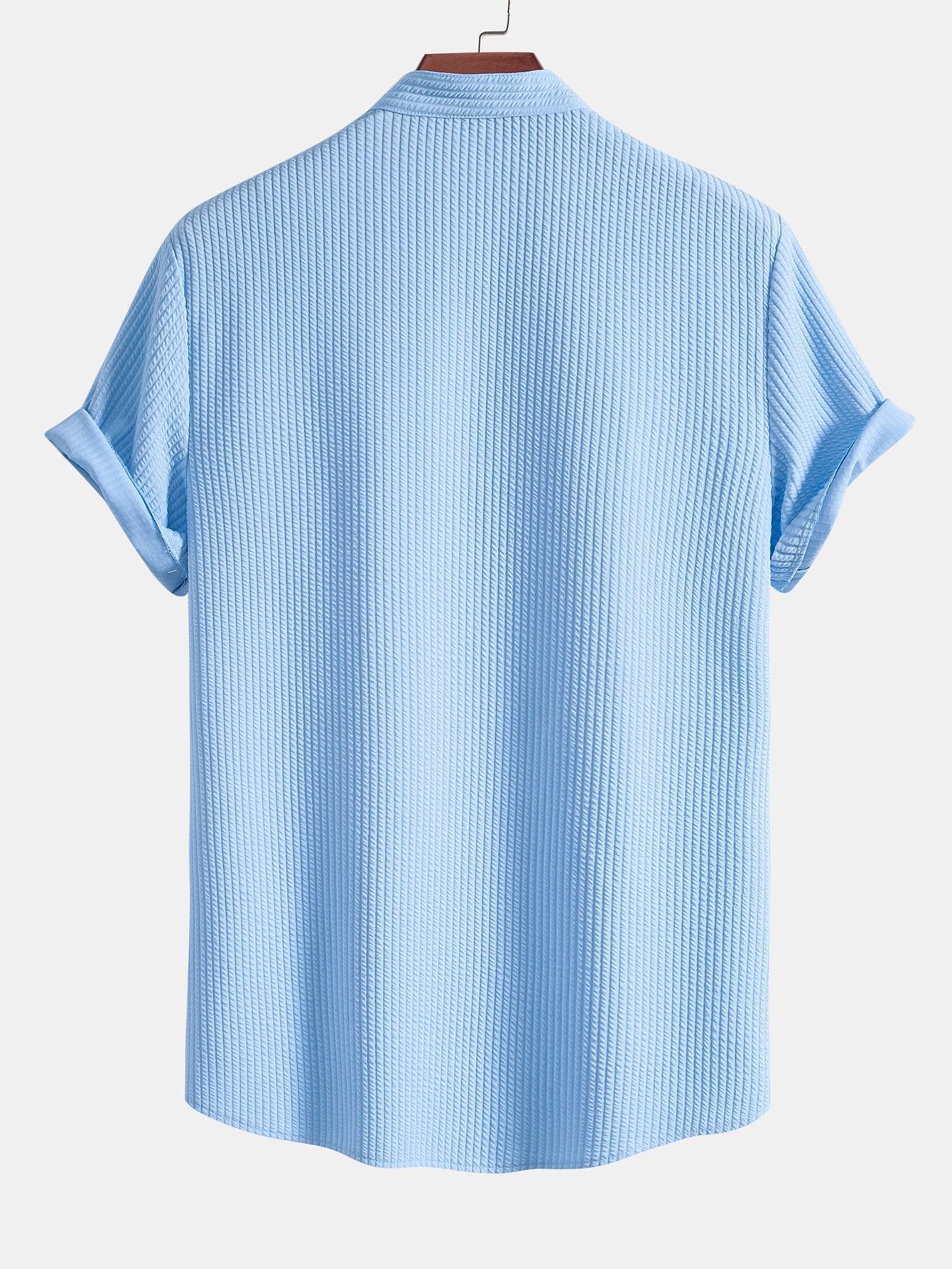 Muscle Fit Ribbed Stand Collar Shirt & Shorts — North Row | View 15