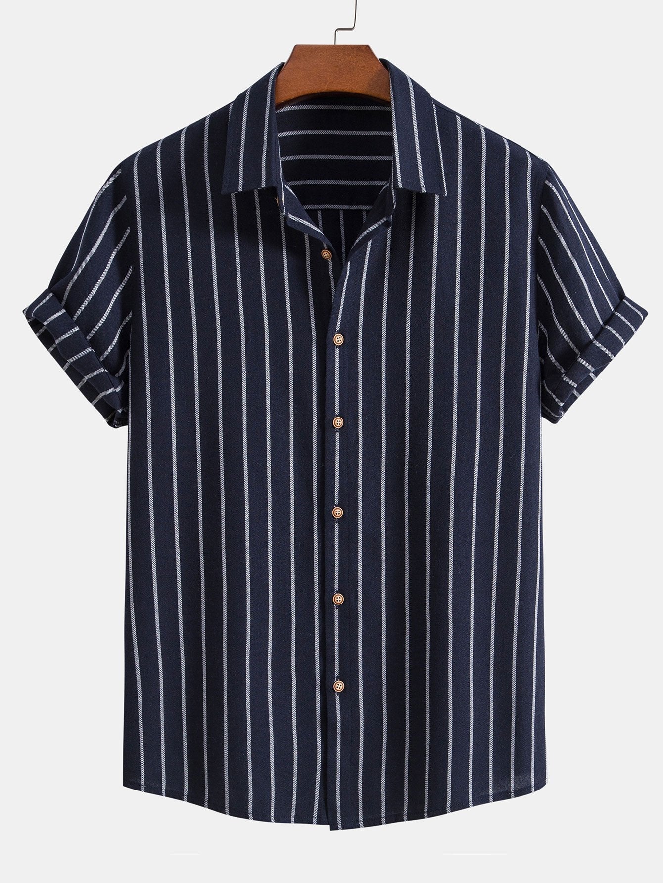 Cotton Blend Striped Button Up Shirt — North Row | Back View